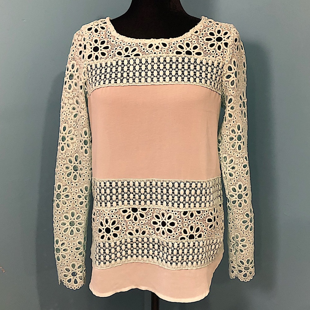 Double Zero Long Sleeve Floral Sheer Mint Blue Top